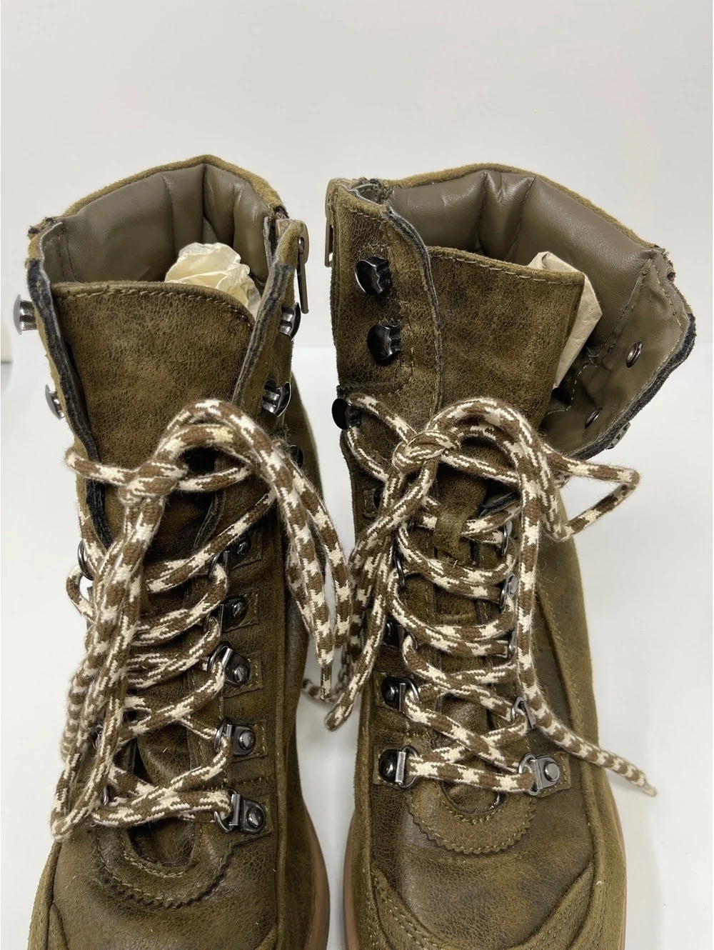 Carlos Santana Womens 7.5 Olive Green Lace Up Block Heel Ankle Hiking Boots